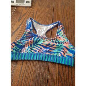 Girls Large 10/12 Avia Sports Bra Blue Green Orange Tropical Floral Racerback